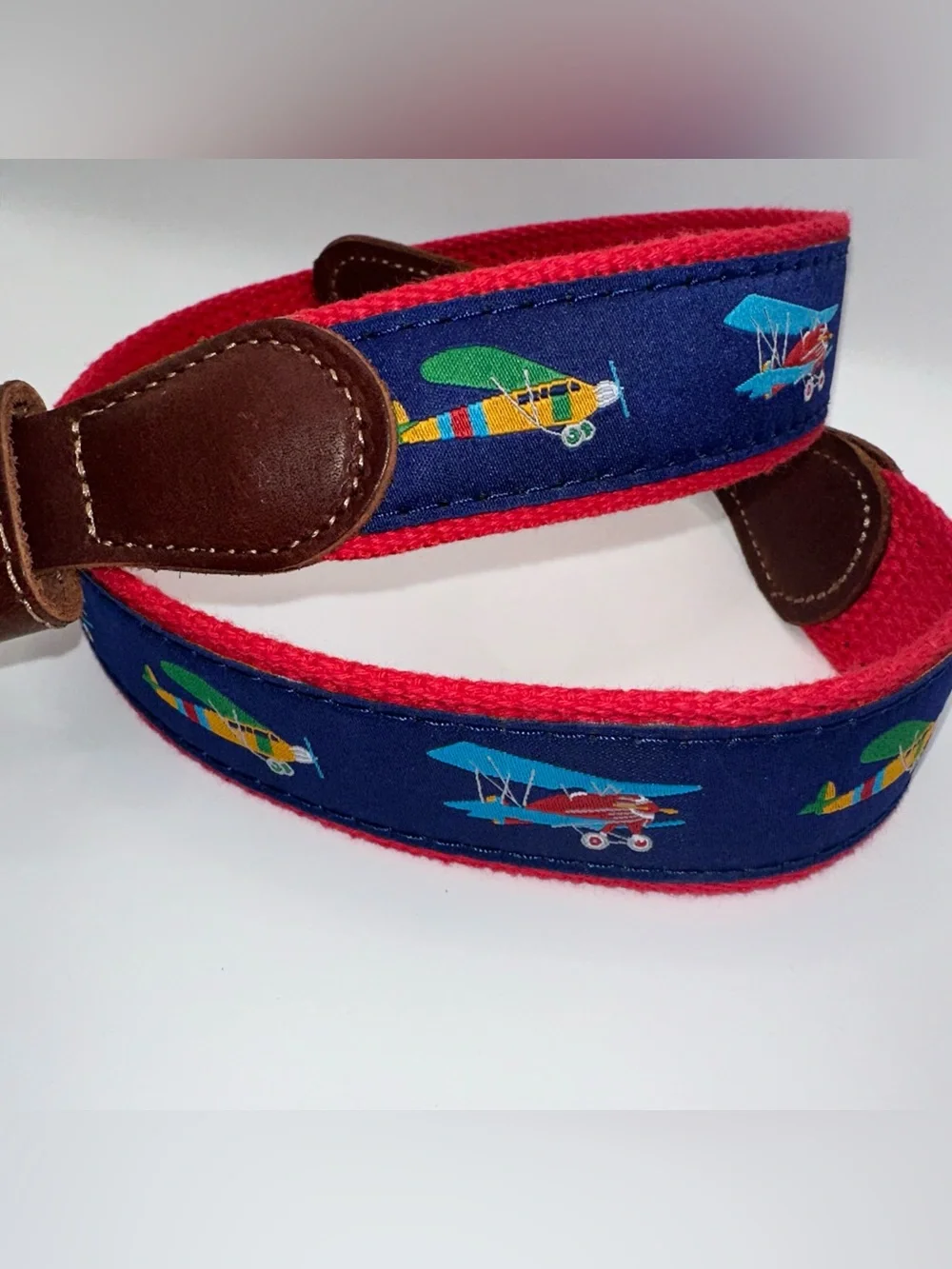 Preston Leather Plane Colorful Belt Solid Brass Buckle Kids Size 24 Made in USA